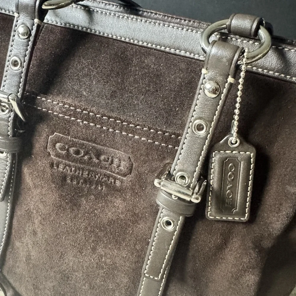 Coach Chocolate Brown Suede/Leather Trim Tote Handbag F12834